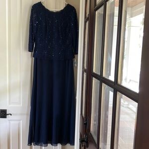 Alex Evenings Long Lace Mock Dress Chiffon Skirt Sequin Detail Bodice